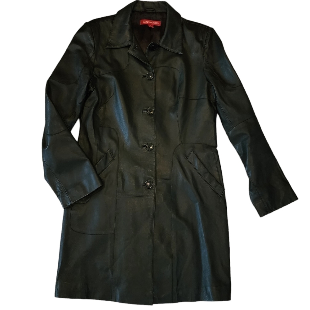 100%‎ leather long jacket by Gloria Vanderbilt.